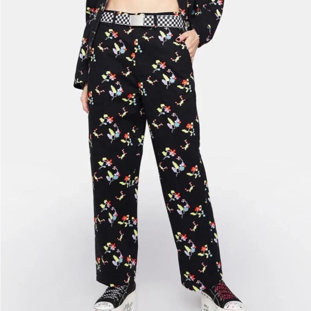 Obey Women's Wide Leg Carpenter Pants Digital Floral Black Size 25